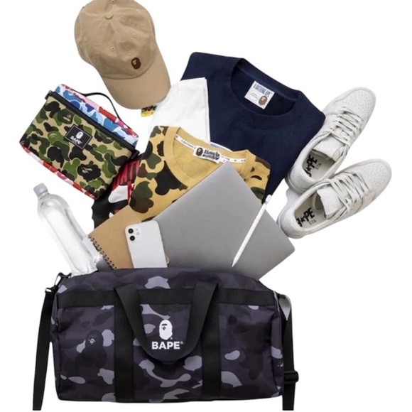 BAPE A Bathing Ape Duffle Bag City Camo Black Large Shoulder strap zip top - Picture 3 of 10